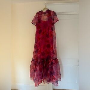 Staud Calluna Dress | Magenta Painted Floral - WORN ONCE - XL